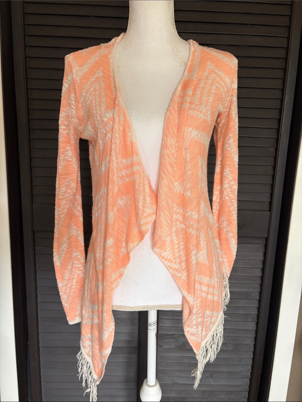 Maurices Peach and White Fringe Open-Front Women's Cardigan